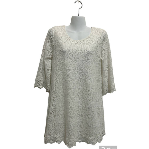 H&M DIVIDED Crochet Cottagecore White Dress 10 Boho Indie Tunic Lined Festival - Picture 1 of 7